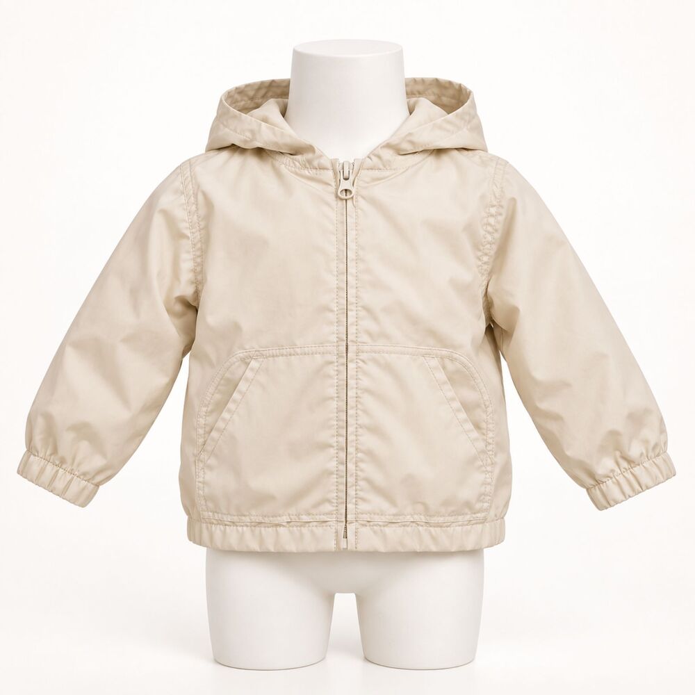 Baby Gap Hooded Windbreaker Jacket 18-24 Months Beige Full Zip Unisex